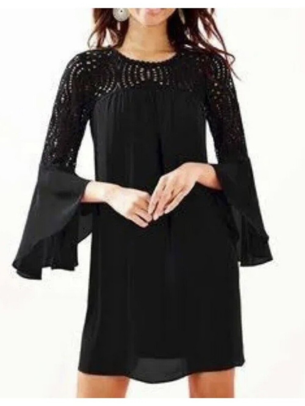 Lilly Pulitzer Dress With Lace Detail Bell Sleeve Sz 2 Amenna Dress